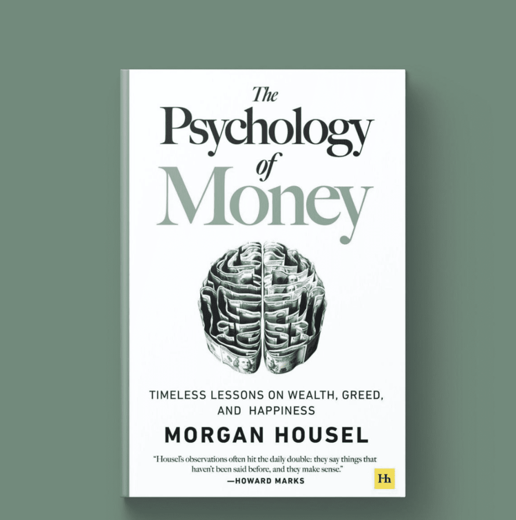 Book cover of 'The Psychology of Money' by Morgan Housel featuring a stylized brain composed of money.